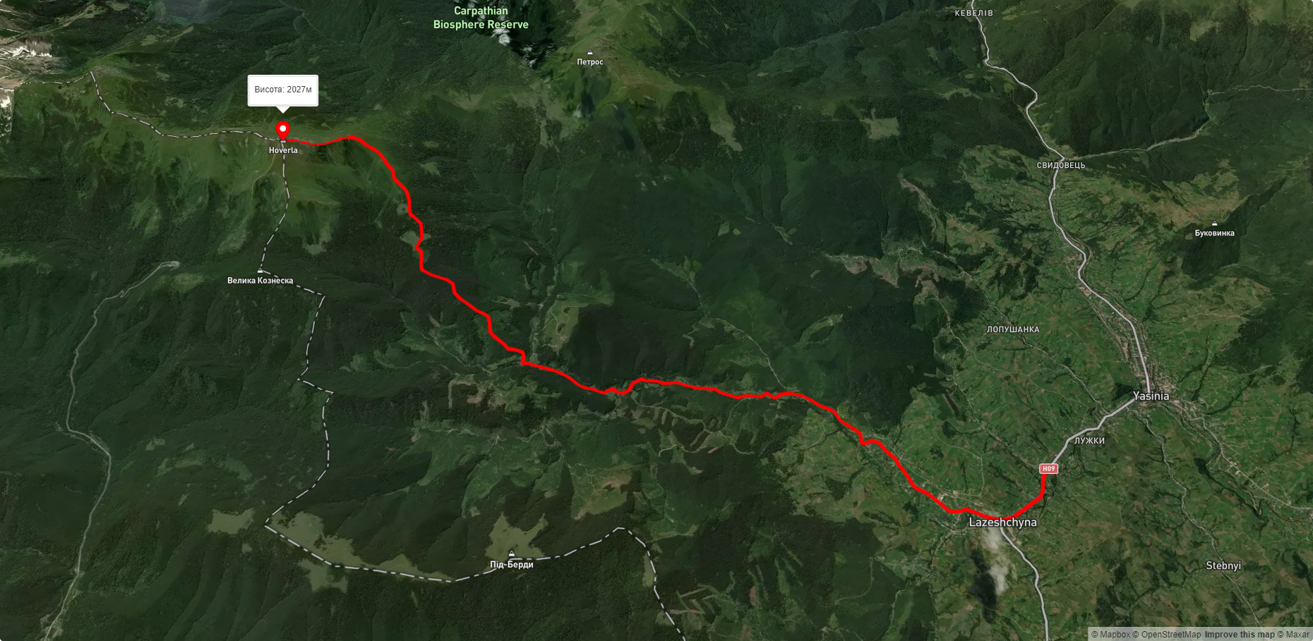 с. Лазещина, через Козьмещик до г. Говерла