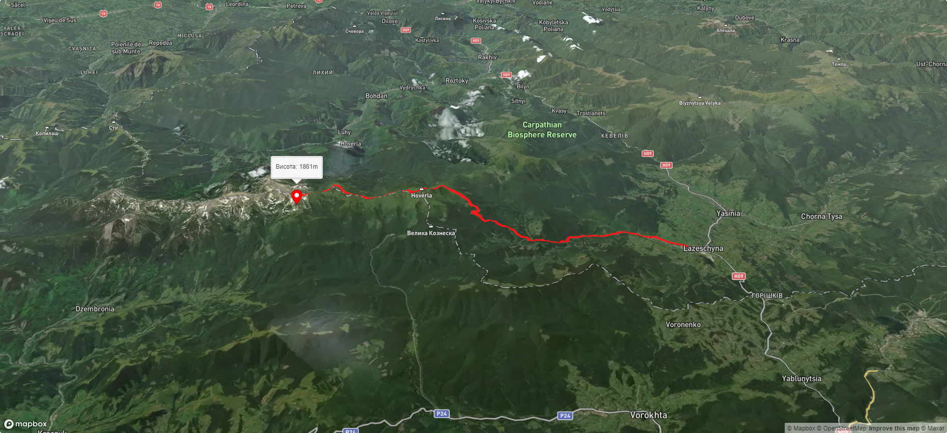 с. Лазещина, через Козьмещик, г. Говерла до г. Шпиці