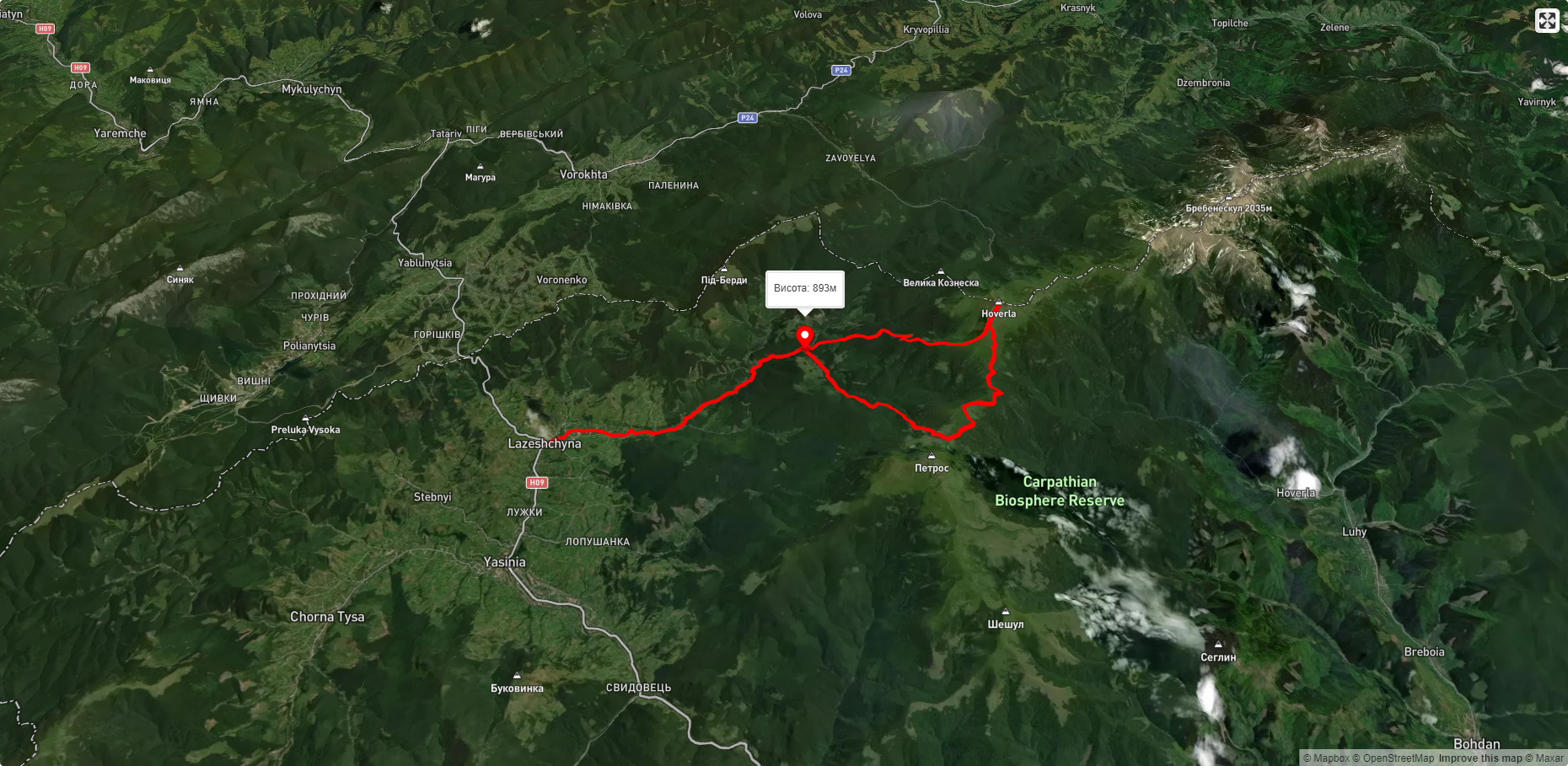 с. Лазещина, через Козьмещик, г. Говерла до Козьмещика