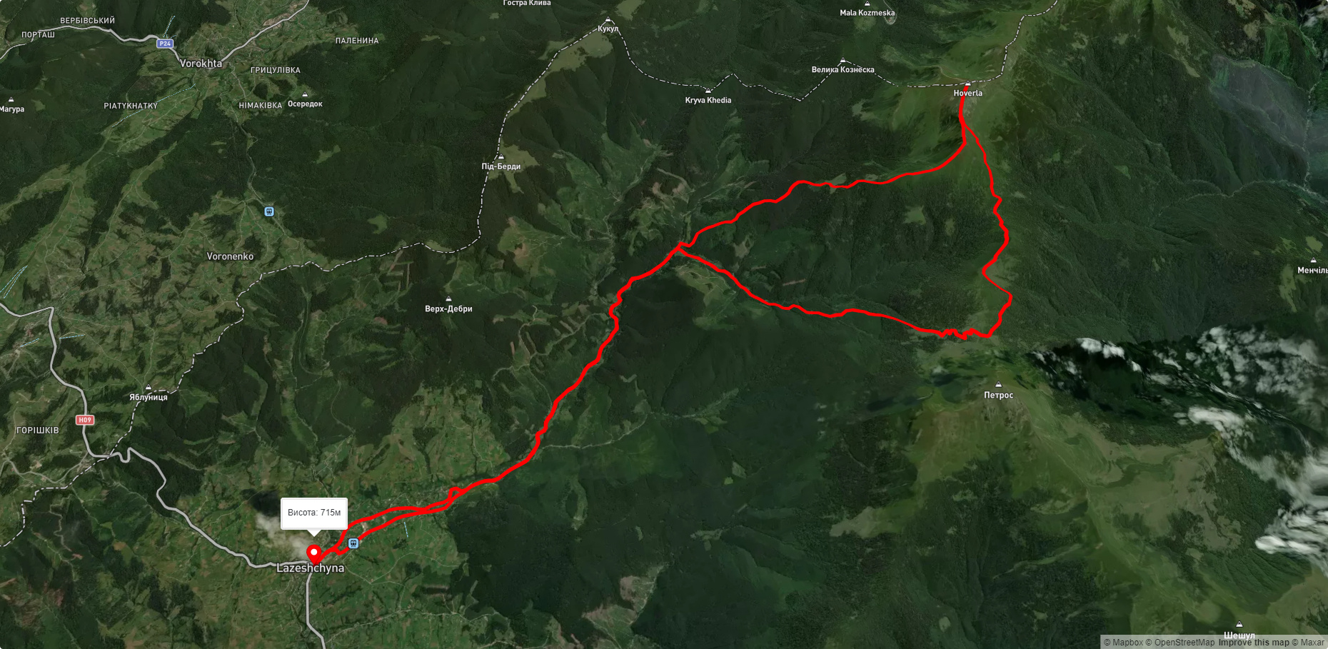 с. Лазещина, через Козьмещик, г. Говерла до с. Лазещина