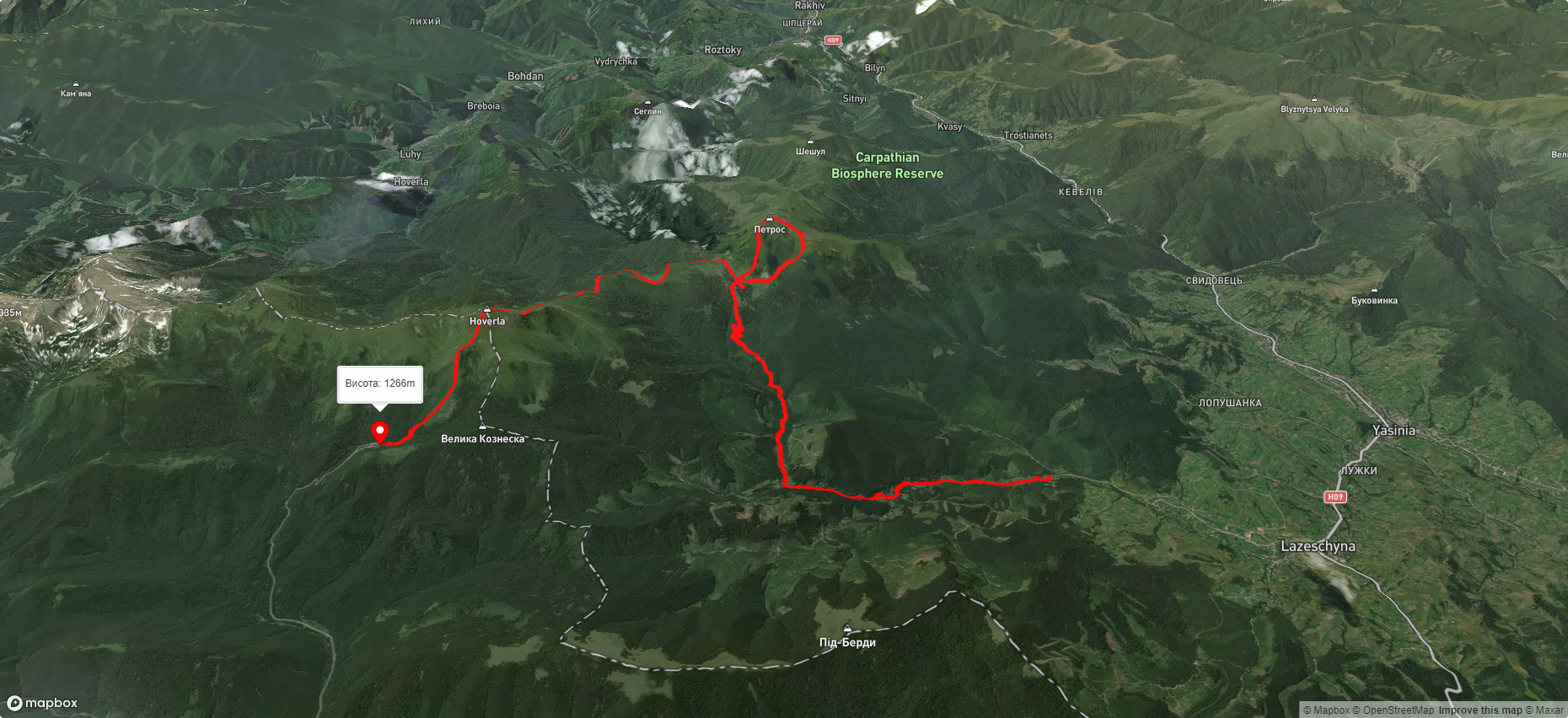 с. Лазещина, через Козьмещик, г. Петрос, г. Говерла до турбази 'Заросляк'