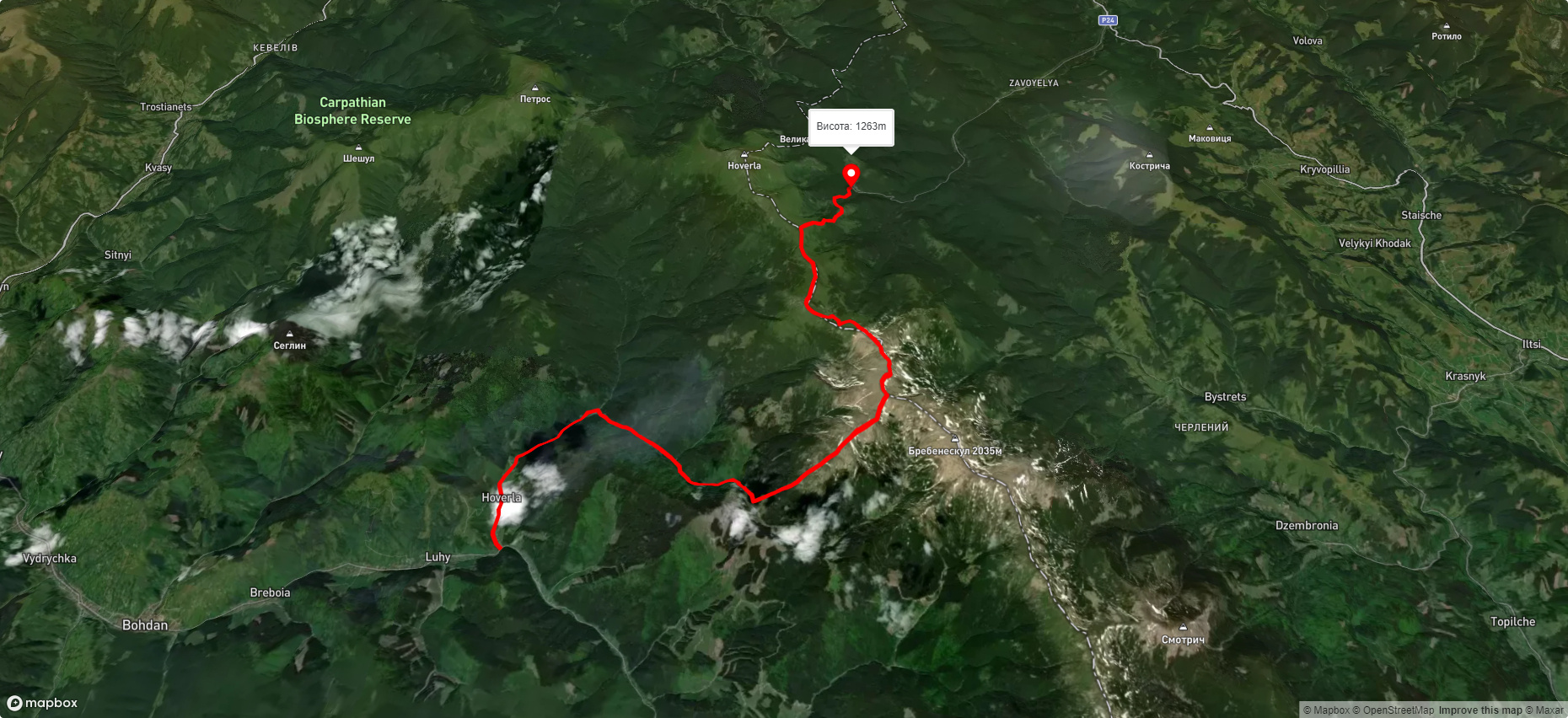 с. Луги, через г. Гутин Томнатик, г. Ребра, оз Несамовите, г. Пожижевська до турбази 'Заросляк'