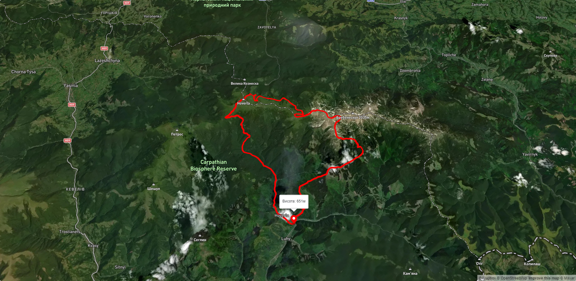 с. Луги, через г. Гутин Томнатик, оз. Бребенескул, оз Несамовите, г. Говерла до с. Луги