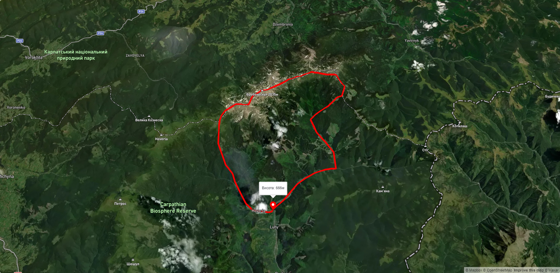 с. Луги, через г. Піп Іван Чорногірський, г. Дземброня, г. Бребенескул, оз. Несамовите до с. Говерла