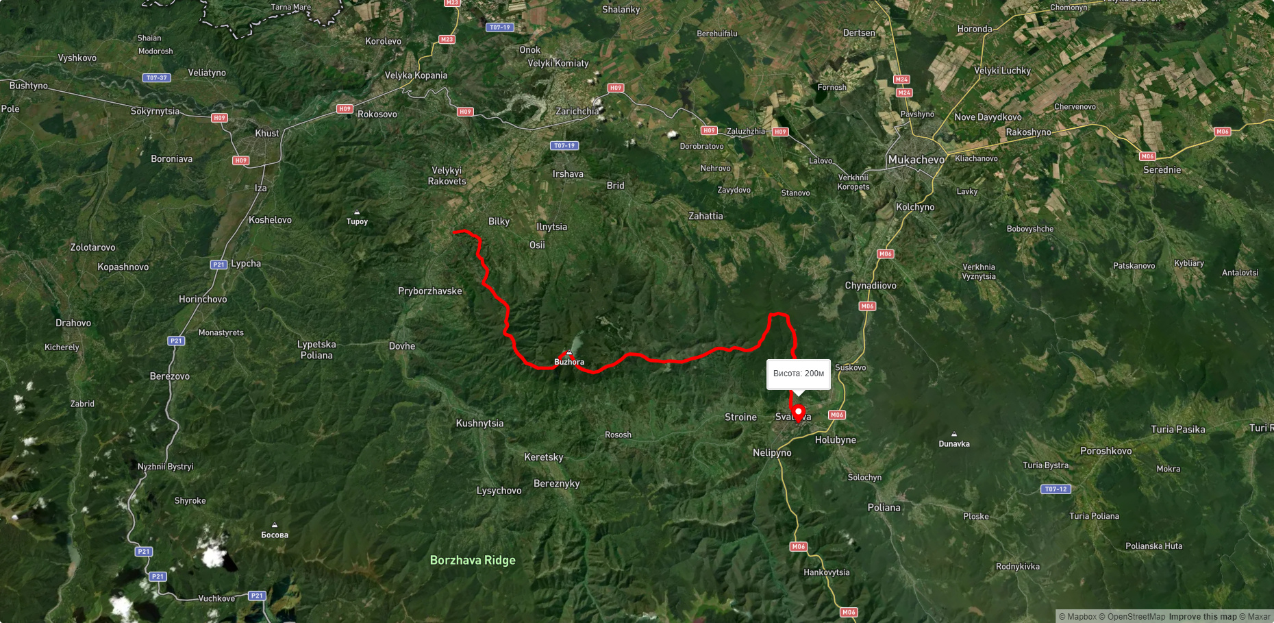 с. Луково, через г. Бужора до м. Свалява