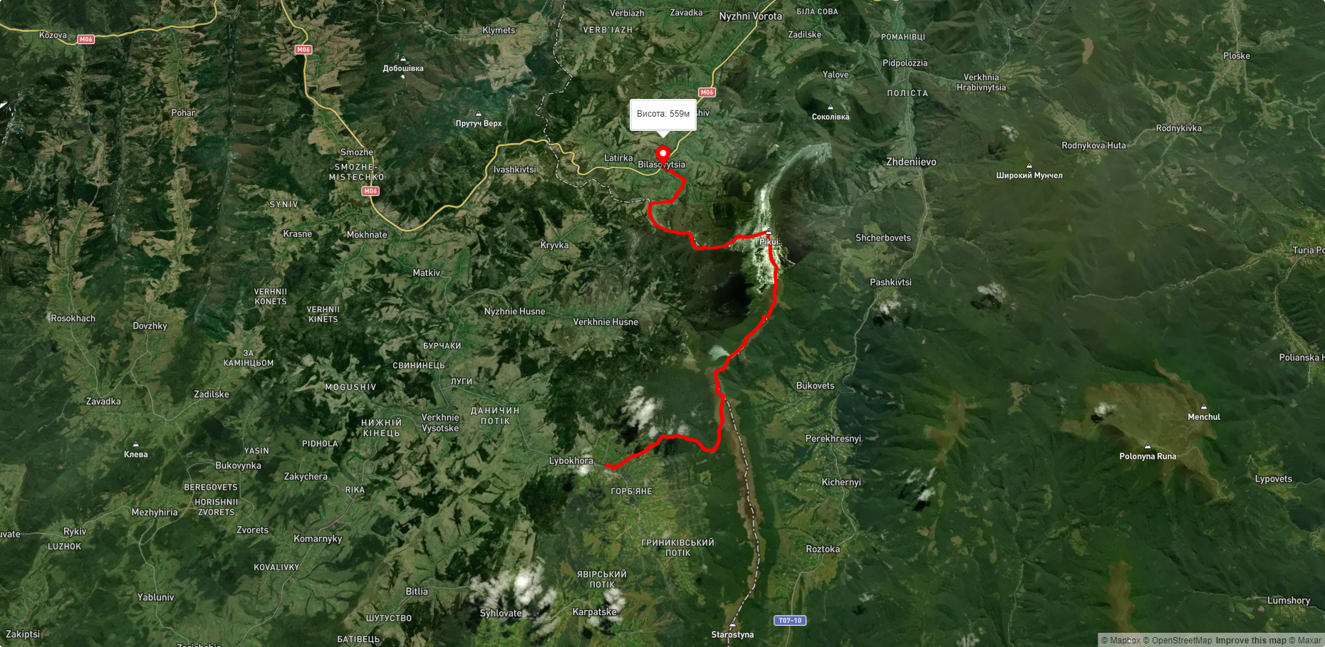 с. Либохора, через г. Пікуй до с. Біласовиця