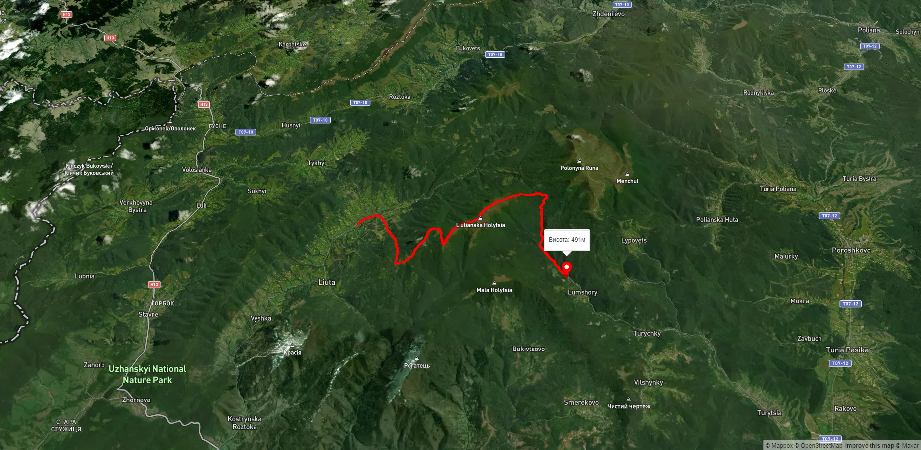 с. Люта, через г. Данилівска, г. Лютянська Голиця до с. Лумшори