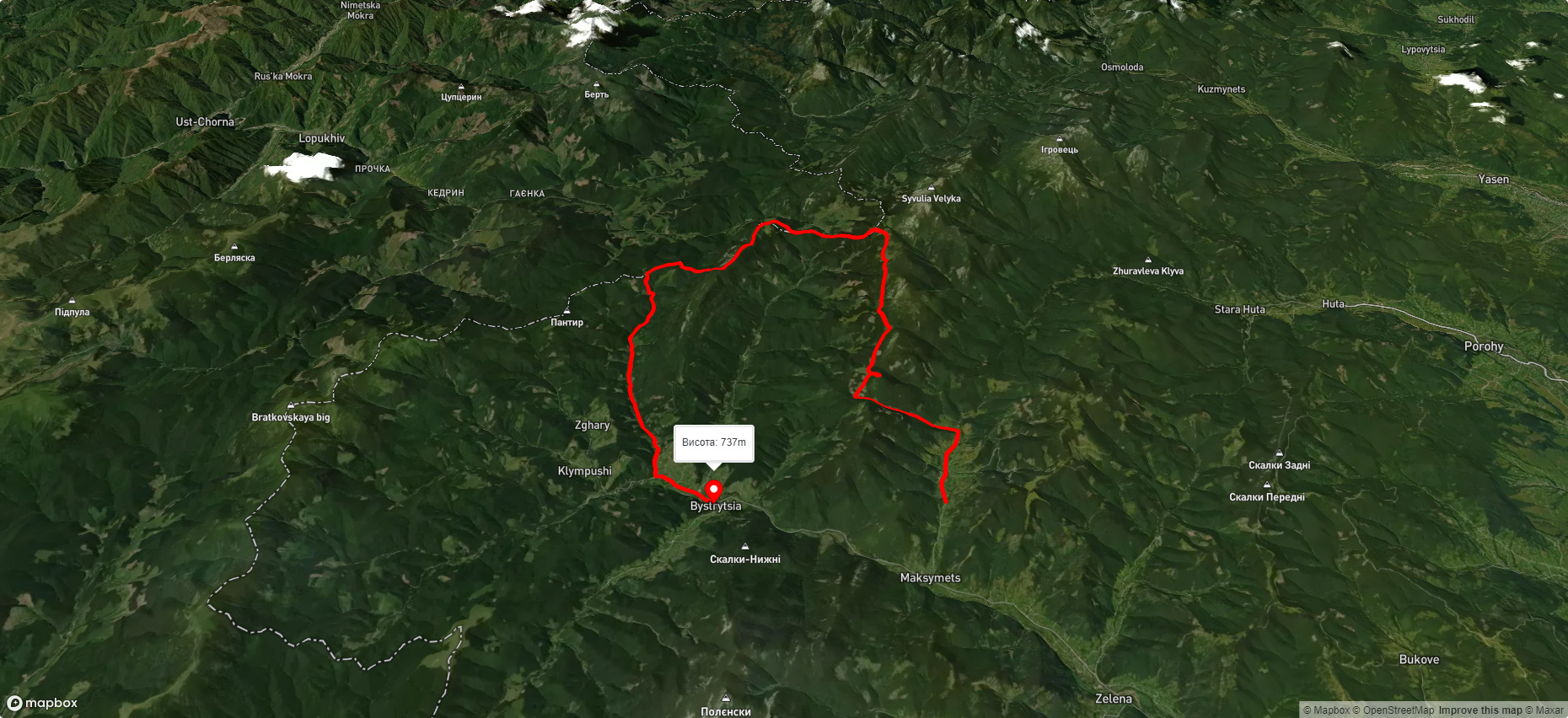 с. Максимець, через г. Гечура, пер. Перенизь, г. Тавпиш до с. Бистриця