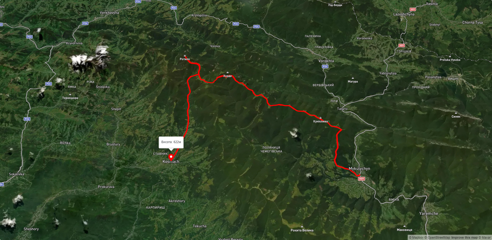 с. Микуличин, через г. Хорде, г. Ротило до с. Космач