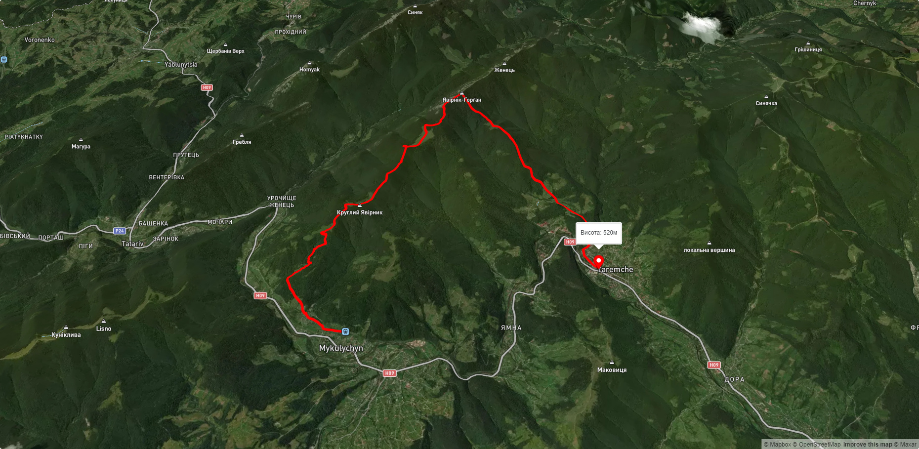 с. Микуличин, через г. Явірник до м. Яремче