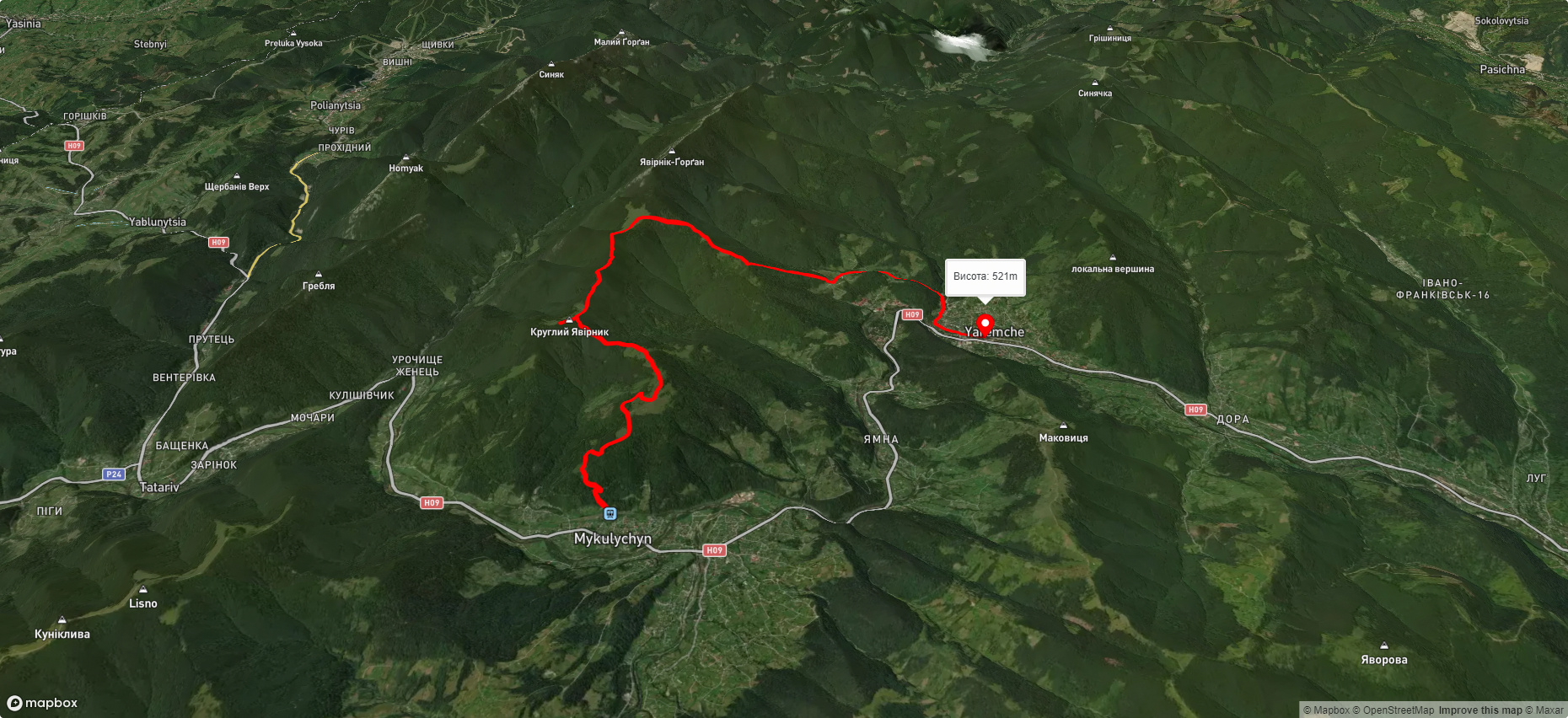 с. Микуличин, через пол. Явірник до м. Яремче