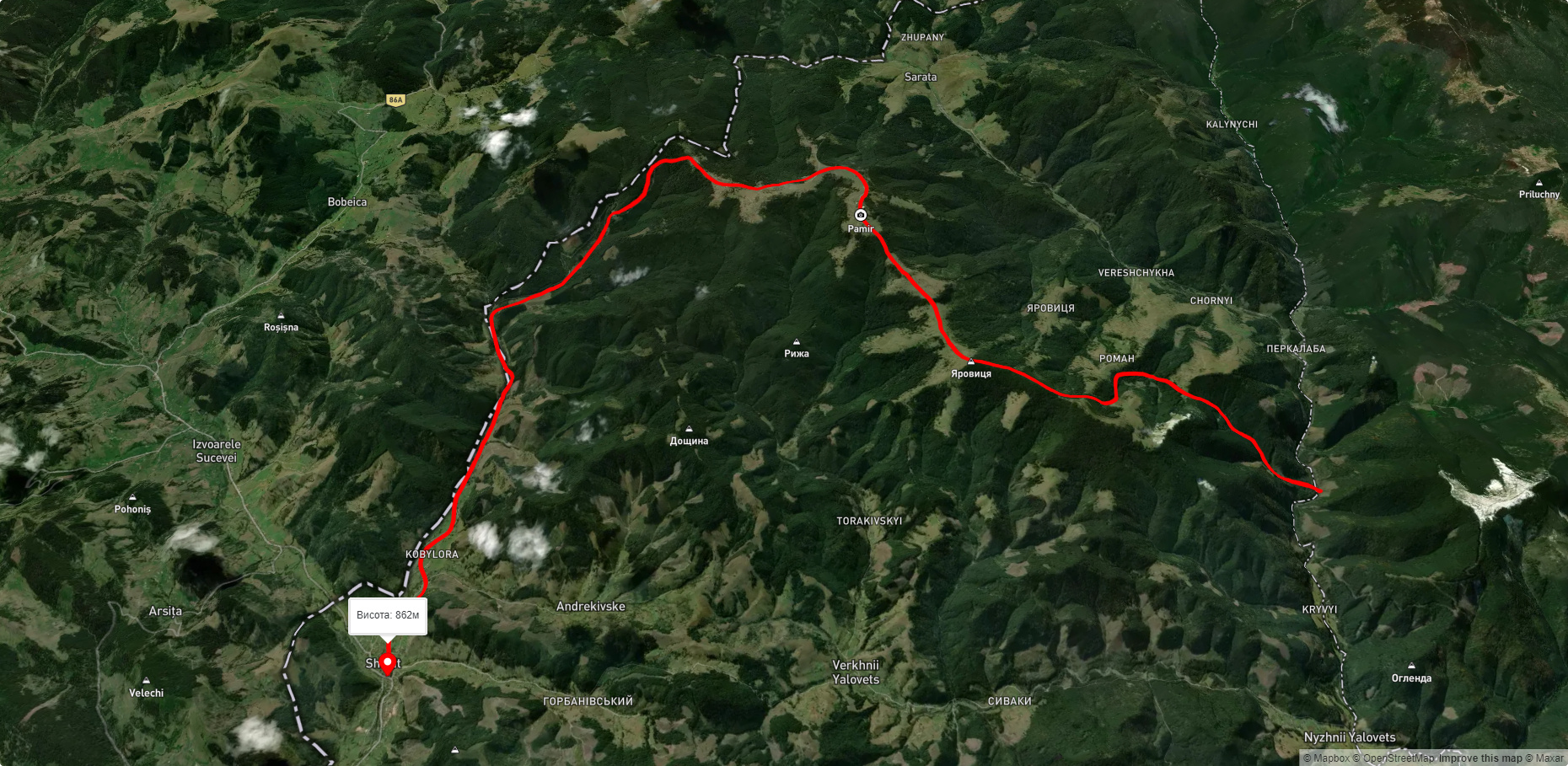 с. Нижній Яловець, через г. Яровиця до с. Шипіт