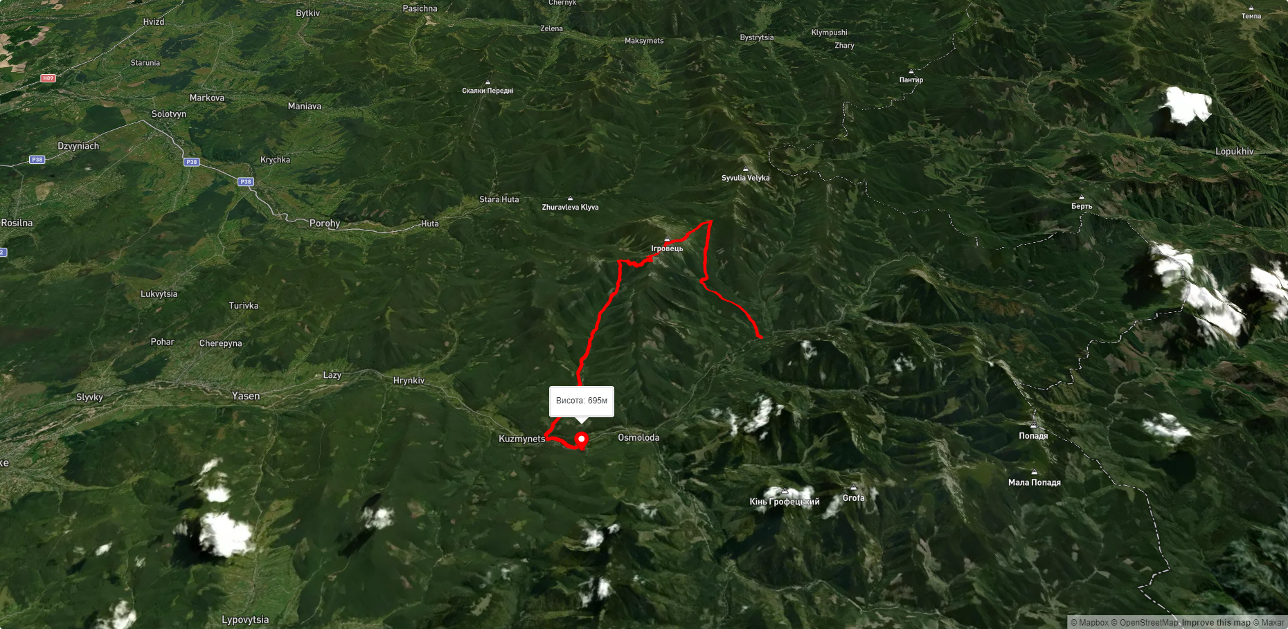 с. Осмолода, через г. Ігровець, г. Висока до с. Осмолода