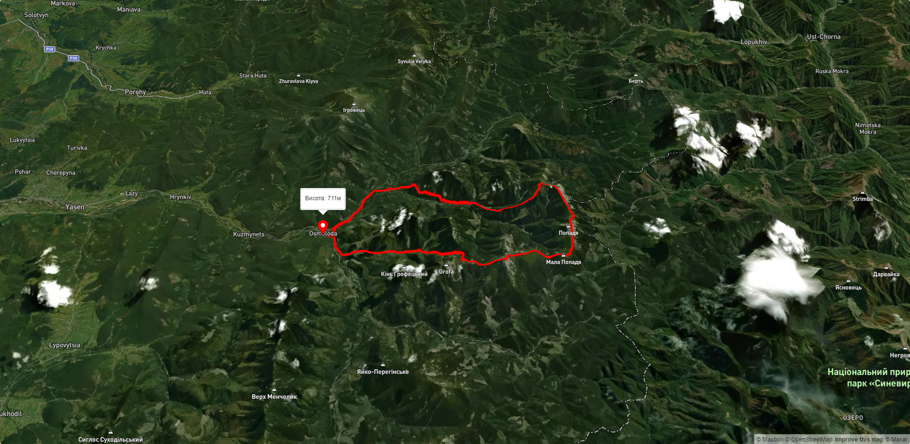 с. Осмолода, через г. Коретвина, г. Мала Попадя, г. Велика Попадя до с. Осмолода