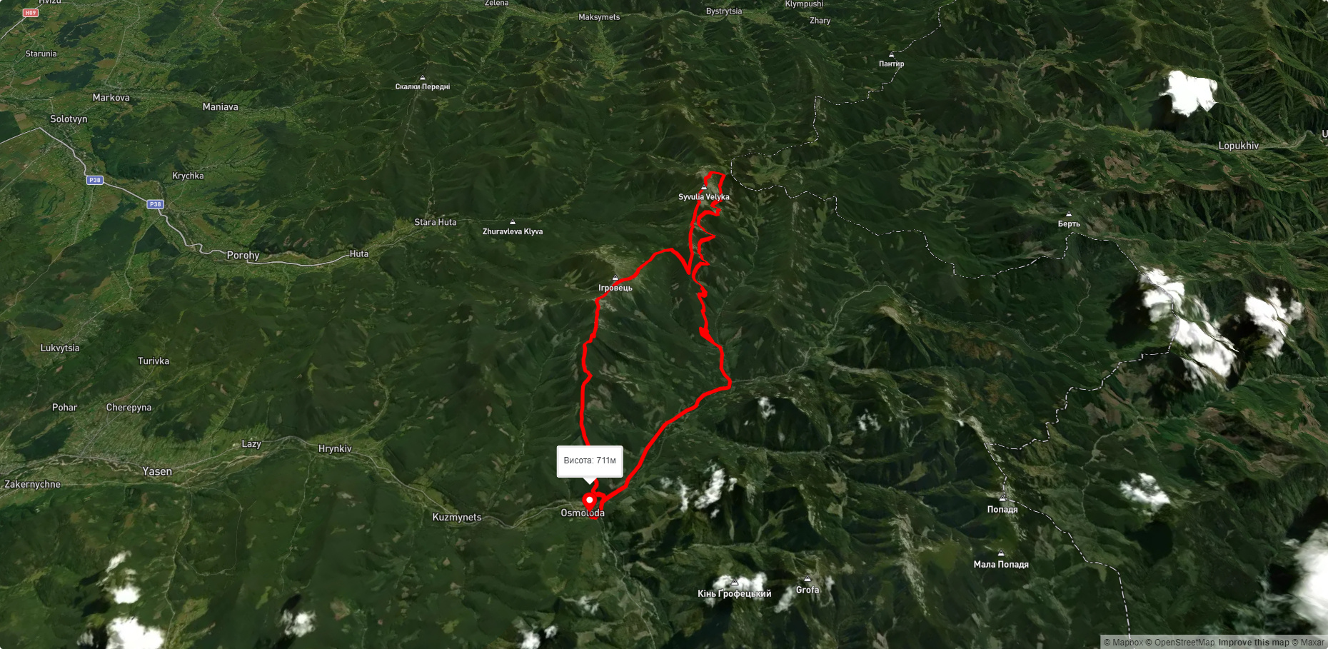 с. Осмолода, через г. Висока, г. Боревка, г. Лопушна, г. Сивуля до с. Осмолода