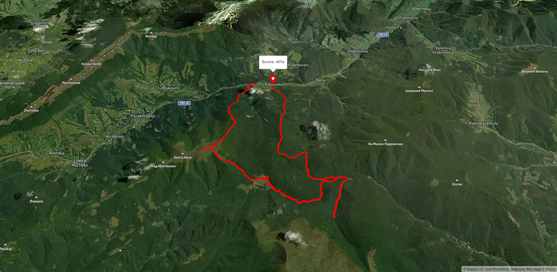 с. Пашківці, через г. Гостра, ур. Прелука, вдсп. Воєводин до с. Пашківці
