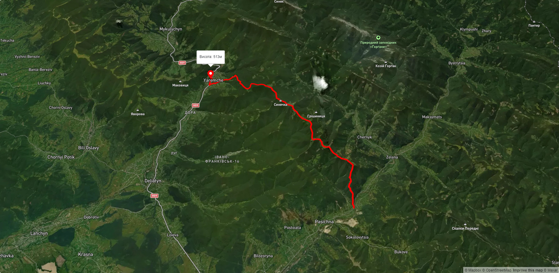 с. Пасічна, через г. Синячка до м. Яремче