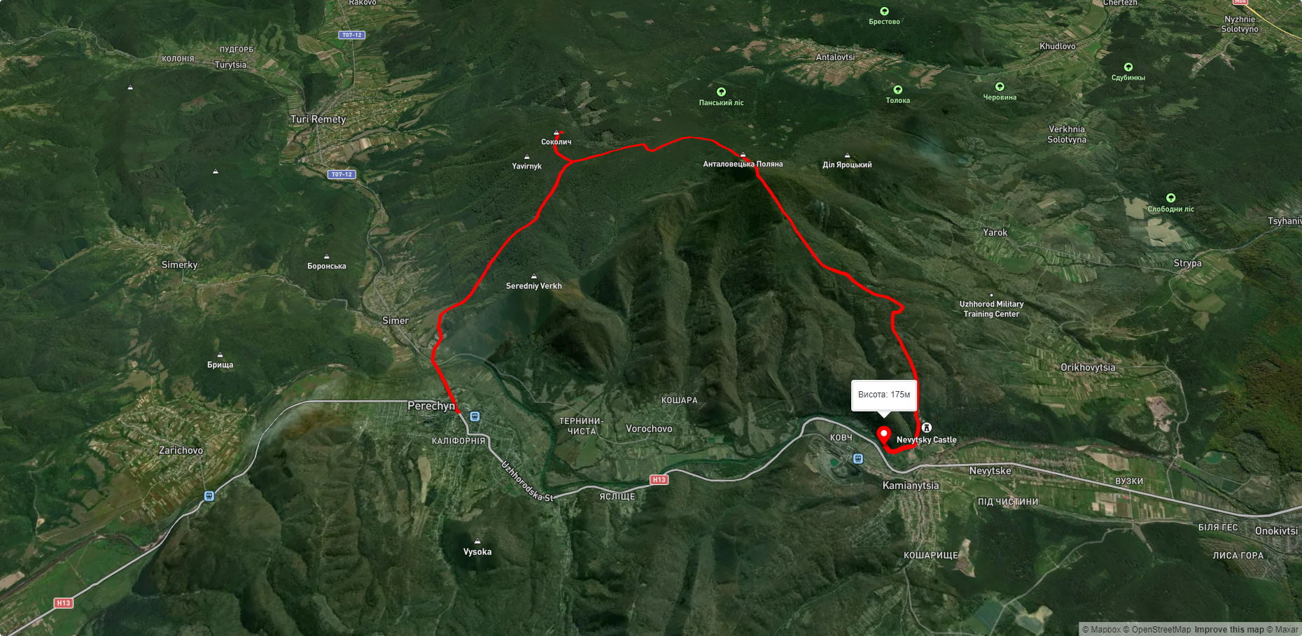 с. Перечин, через Анталовецьку Поляну до с. Кам'яниця