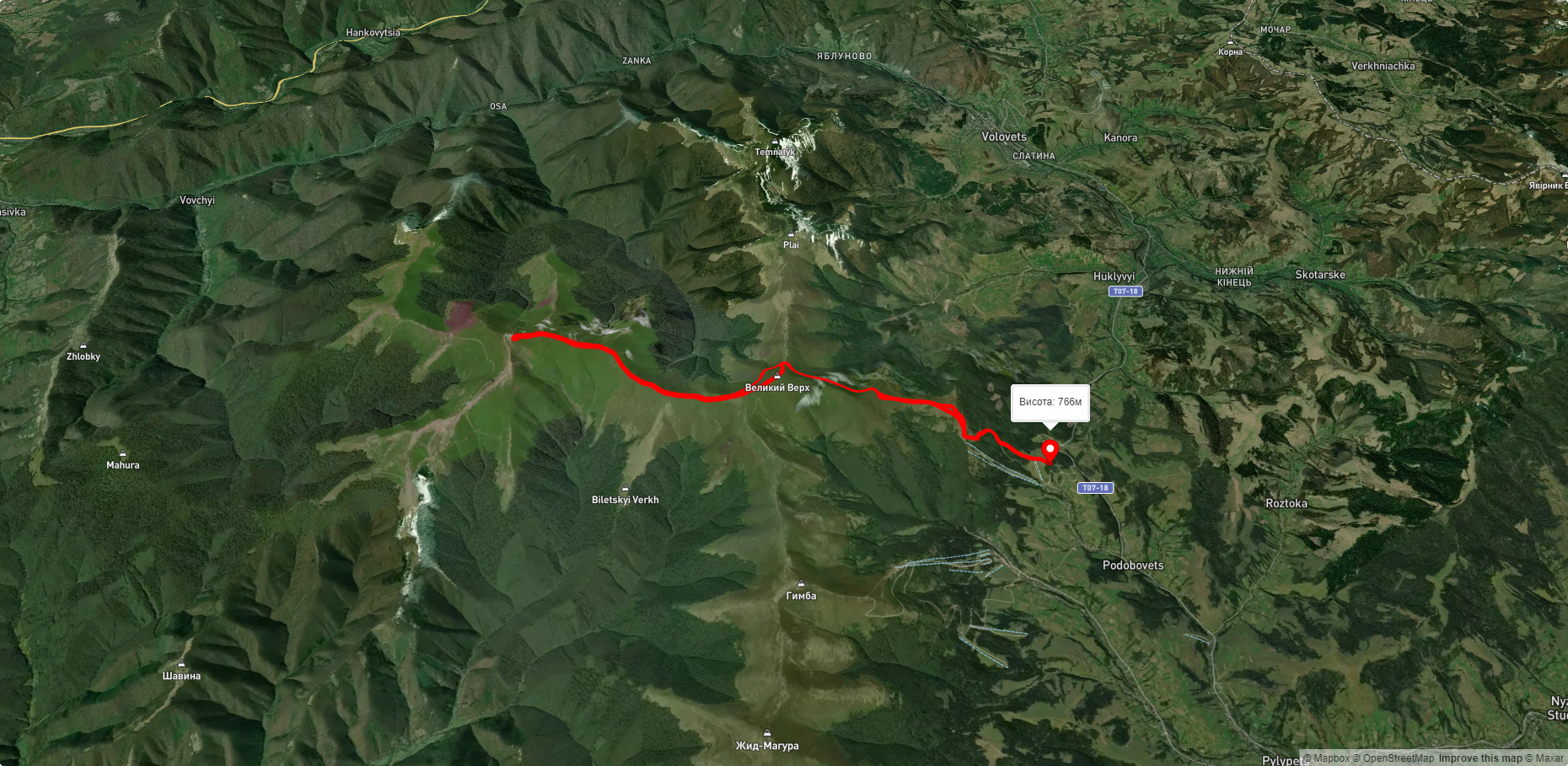 с. Подобовець, через г. Великий Верх, г. Стій до с. Подобовець