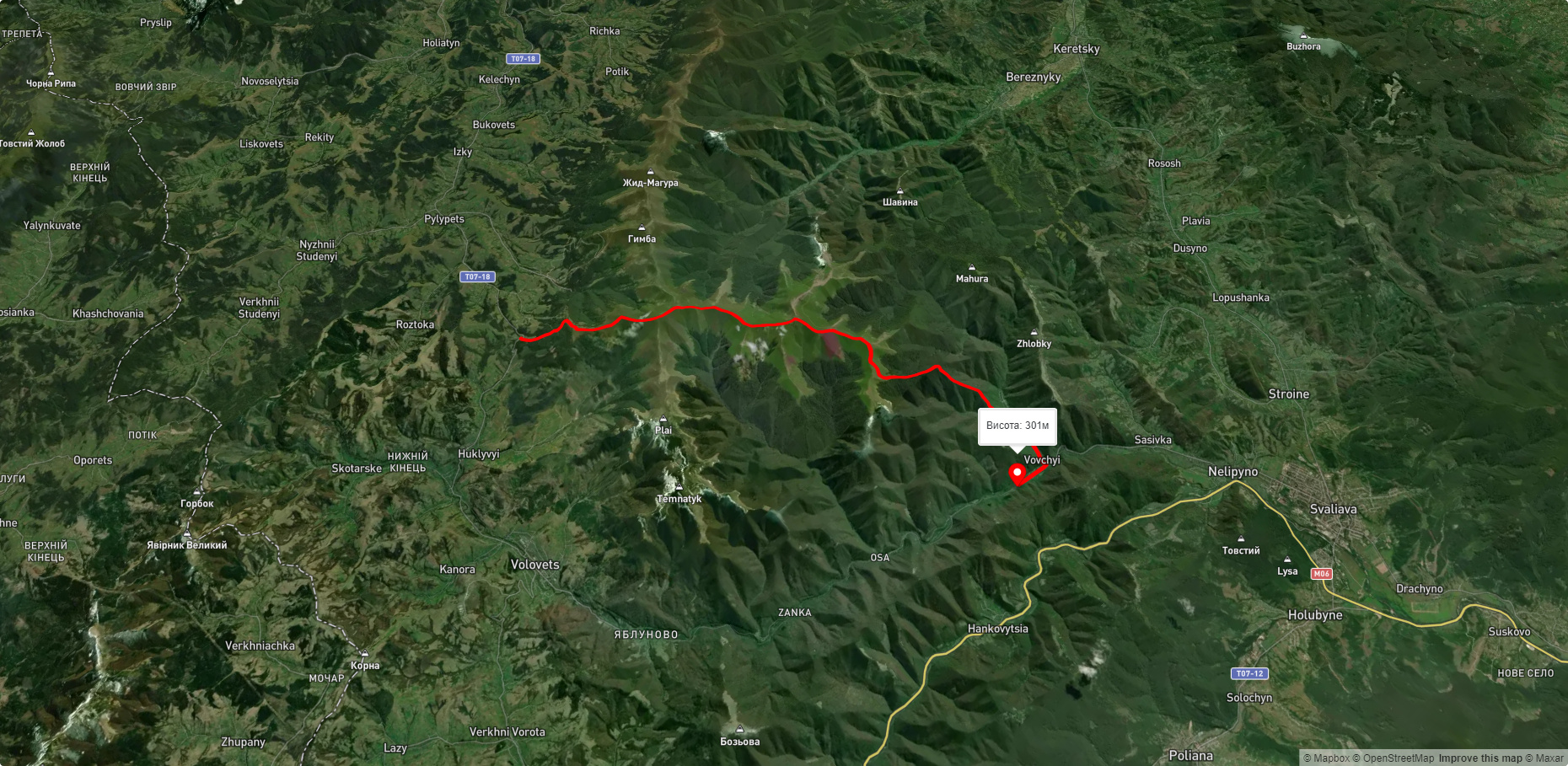 с. Подобовець, через г. Великий Верх, г. Стій до с. Вовчий