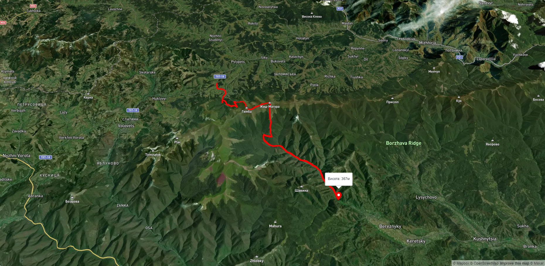 с. Подобовець, через вдсп. Шипіт, г. Гемба, г. Жид-Магура до с. Березняки