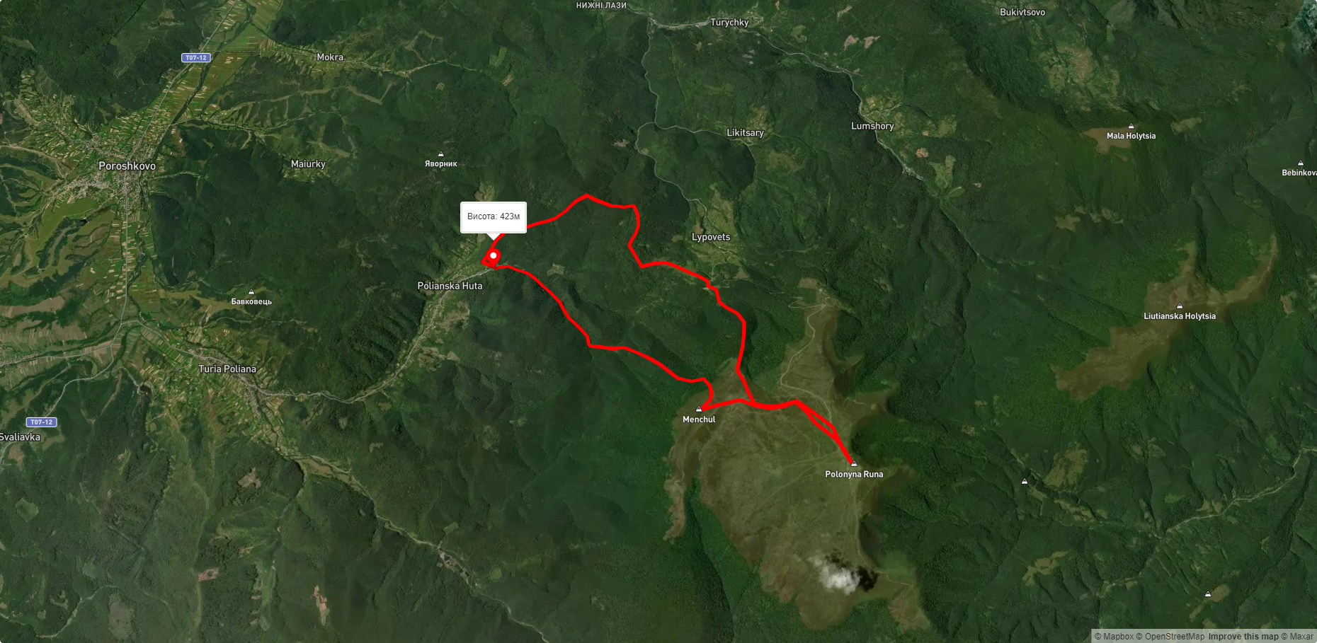 с. Полянська Гута – Полонина Руна – с. Полянська Гута