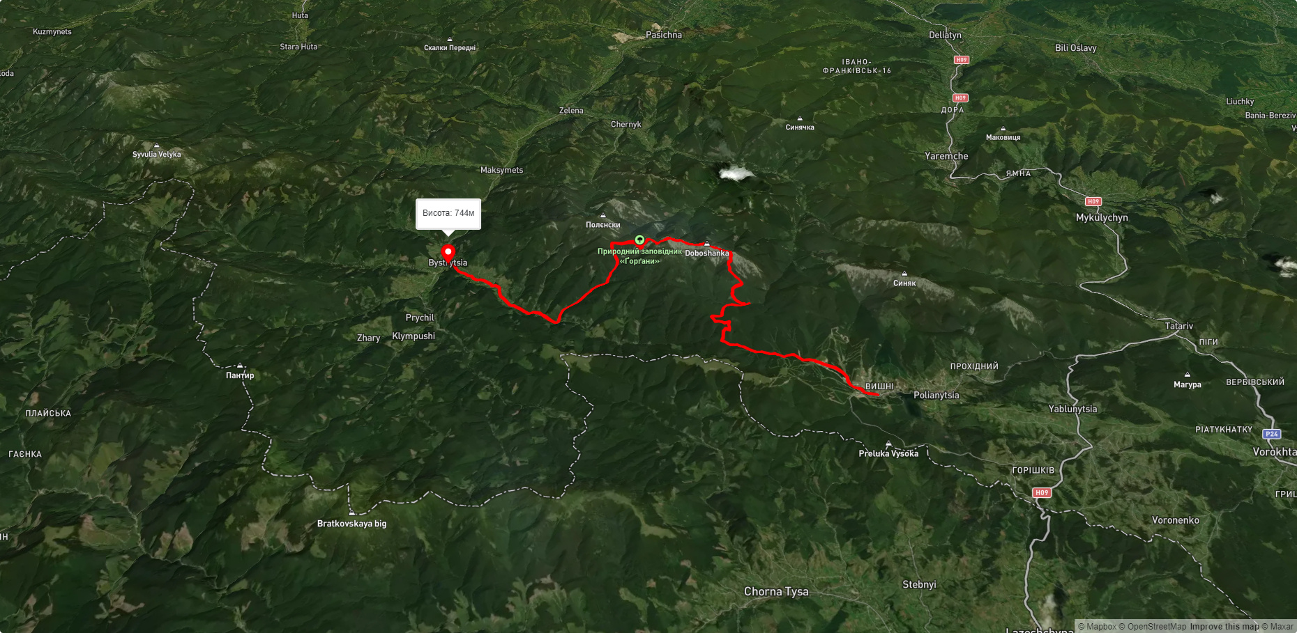 с. Поляниця, через г. Довбушанка, г. Ведмежик до с. Бистриця