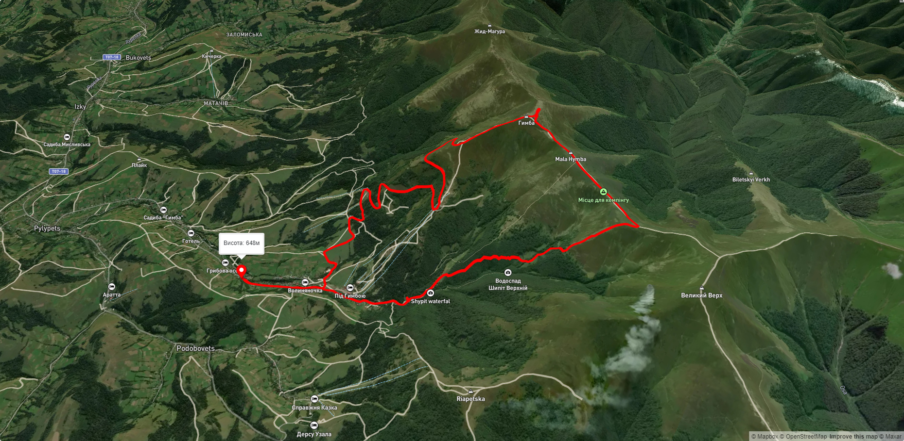 с. Пилипець, через вдсп. Шипіт, г. Гемба до с. Пилипець