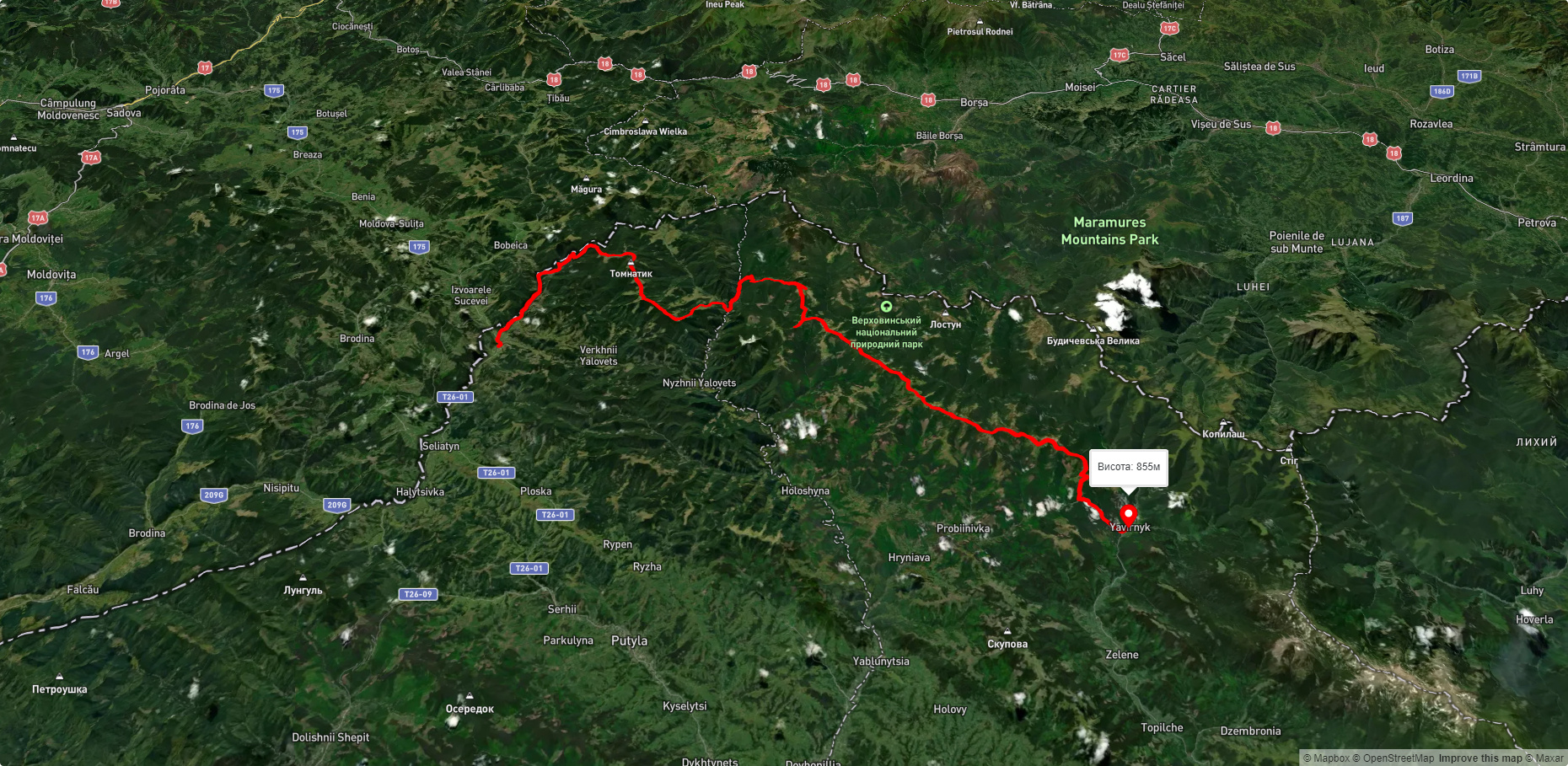 с. Шепіт, через г. Яровиця, г. Пнів'є, г. Масний Присліп до с. Шибене