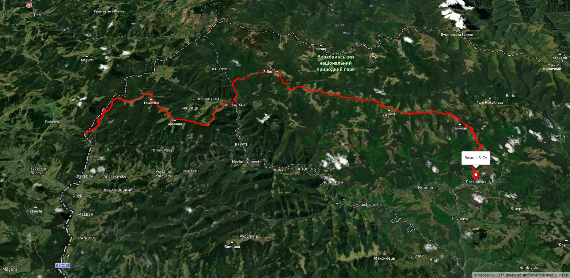 с. Шепіт, через г. Яровиця, г. Пнів'є, г. Тарниця до с. Пробійнівка