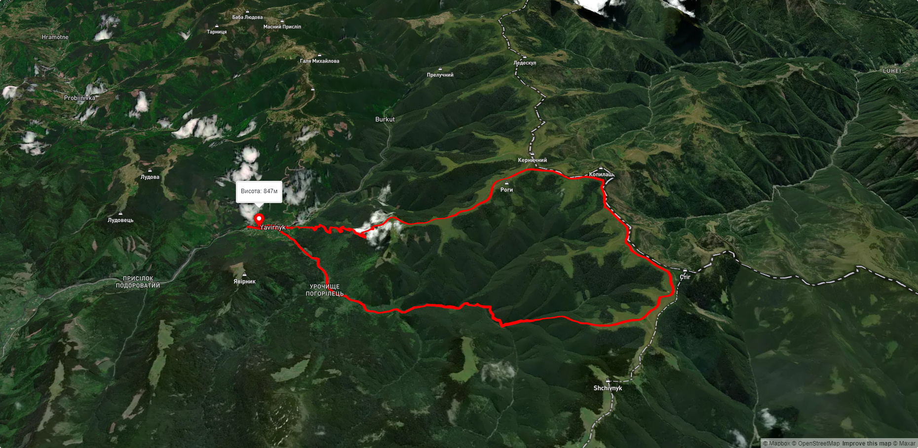 с. Шибене, через г. Стіг, г. Регеска,г. Копилаш до с. Шибене