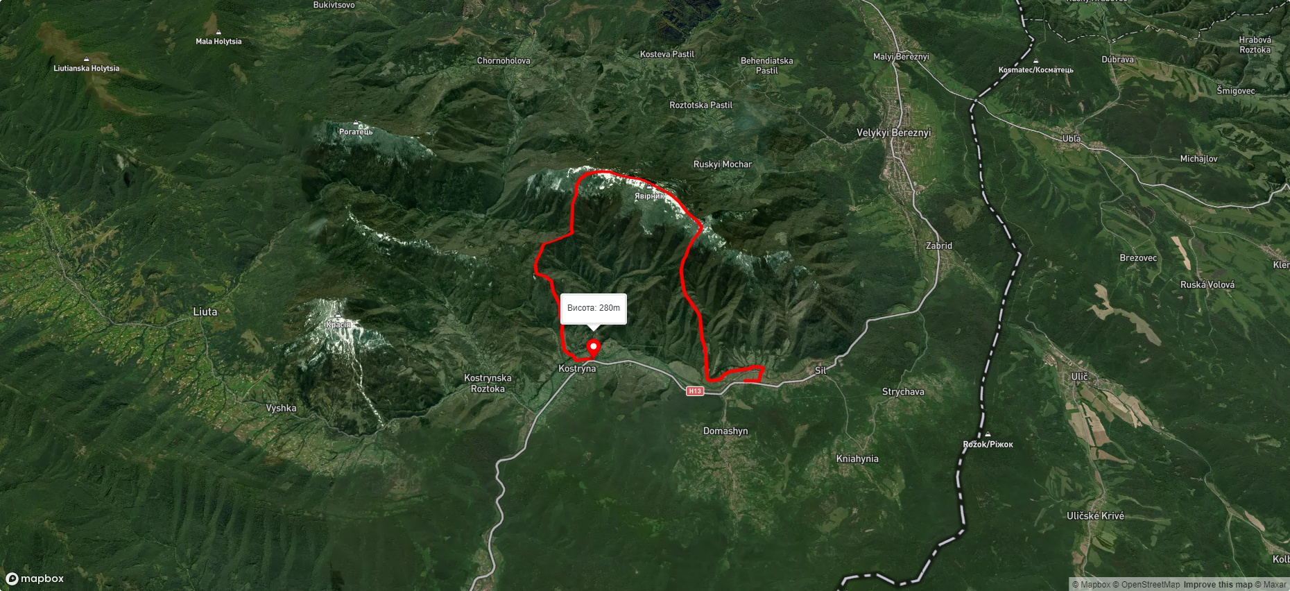 с. Сіль, через г. Явірник до с. Кострина