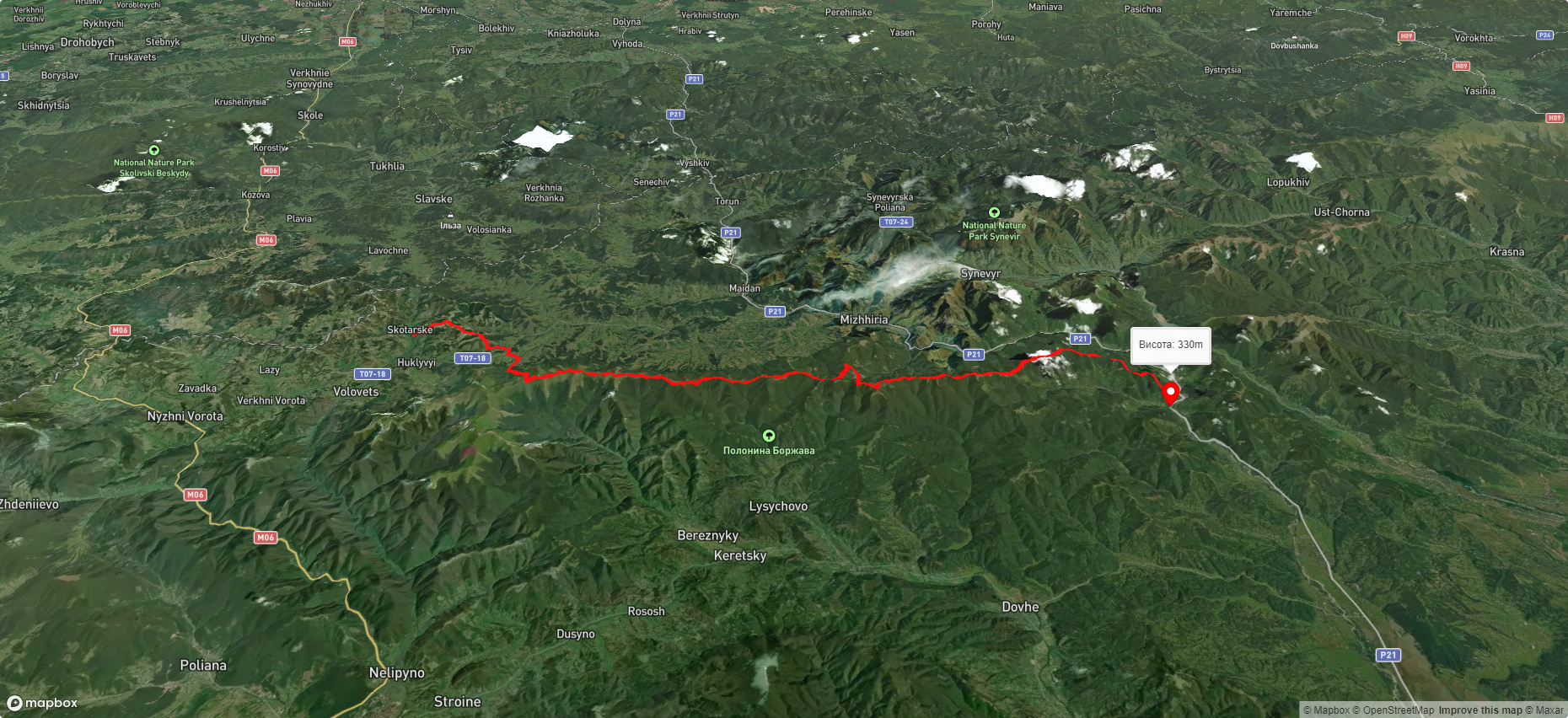 с. Скотарське, через пол. Боржава, пол. Палений Грунь до с. Нижній Бистрий
