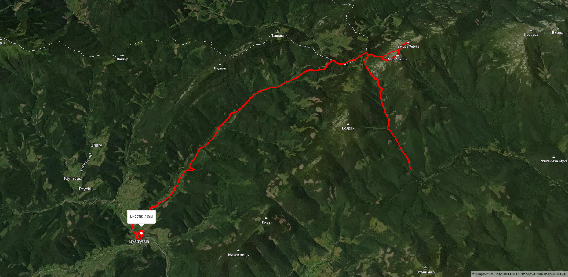 с. Стара Гута, через г. Сивуля до с. Бистриця