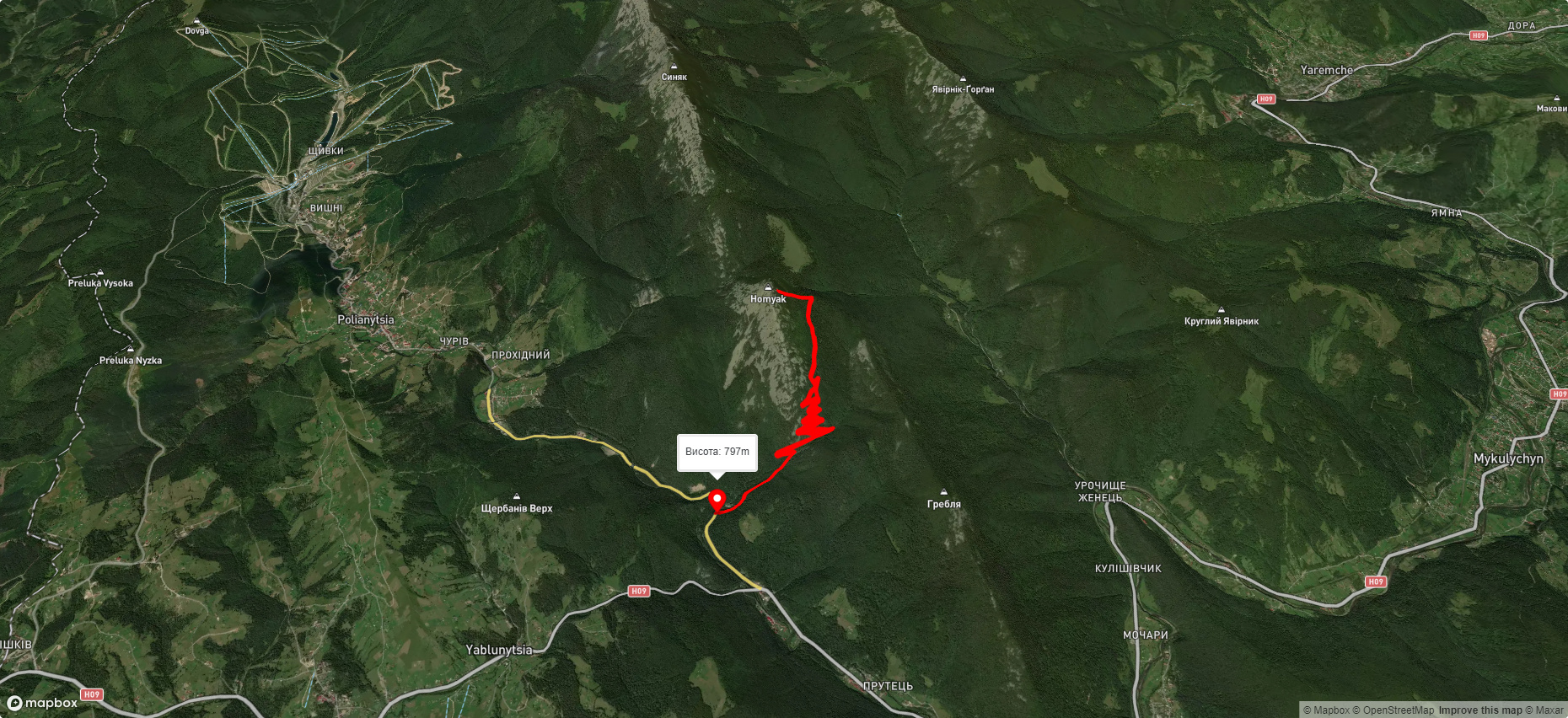 Маршрут: с. Татарів – г. Хом'як – с. Татарів