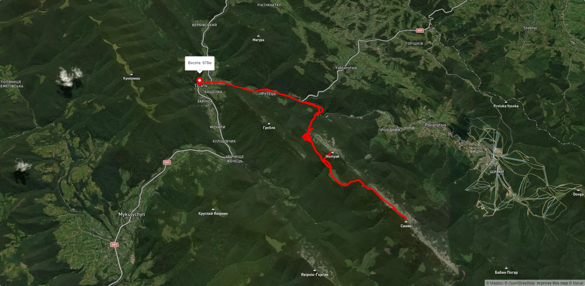 с. Татарів, через г. Хом'як, г. Синяк до с. Татарів