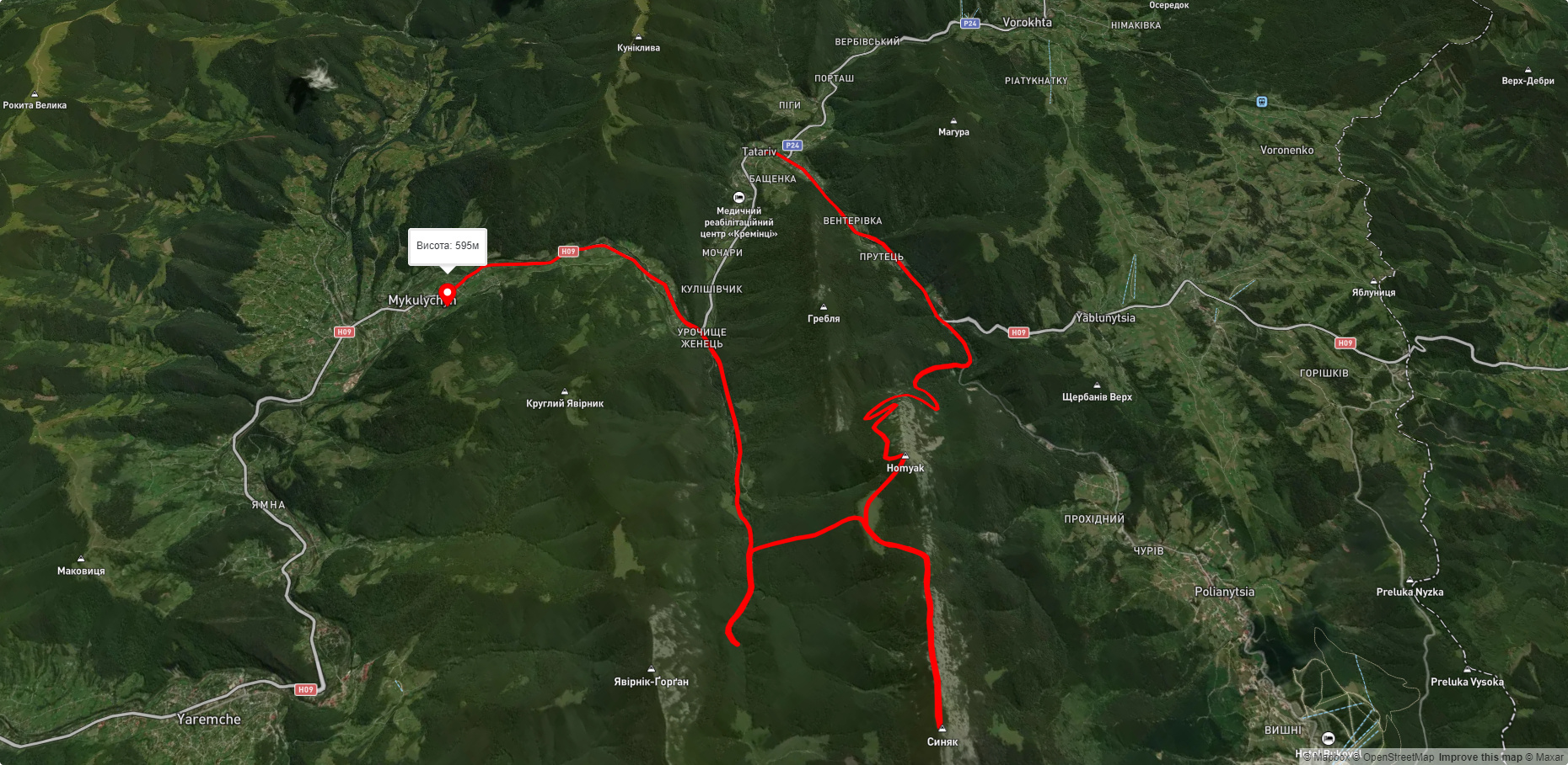 с. Татарів, через г. Хом'як, г. Синяк, вдсп. Гук Женецький до с. Микуличин