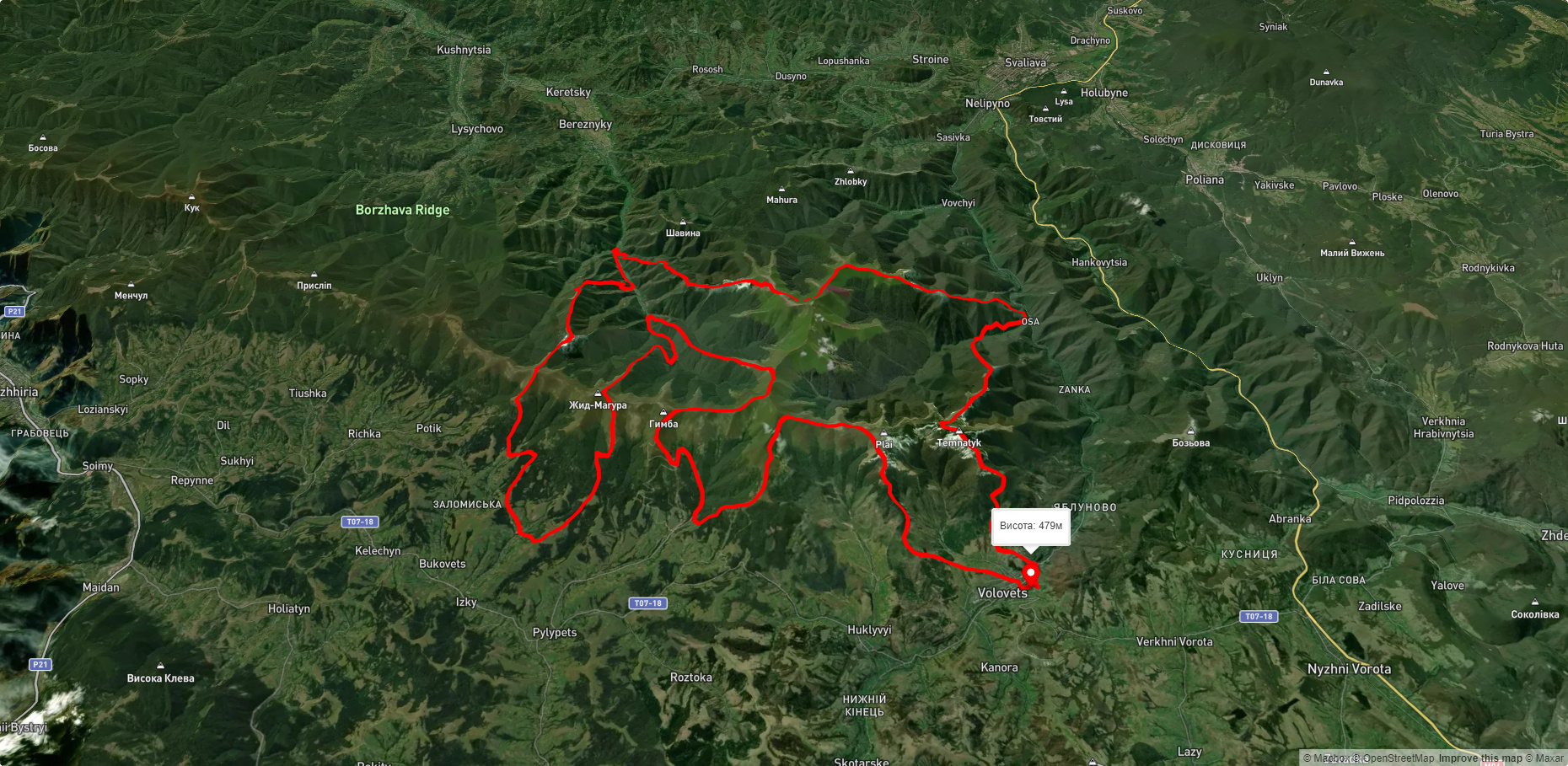 с. Воловець, через г. Стій, г. Жид-Магура, г. Гемба, г. Великий Верх до с. Воловець