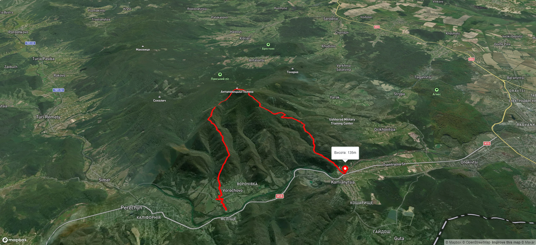 с. Ворочево, через Анталовецьку Поляну до с. Кам'яниця