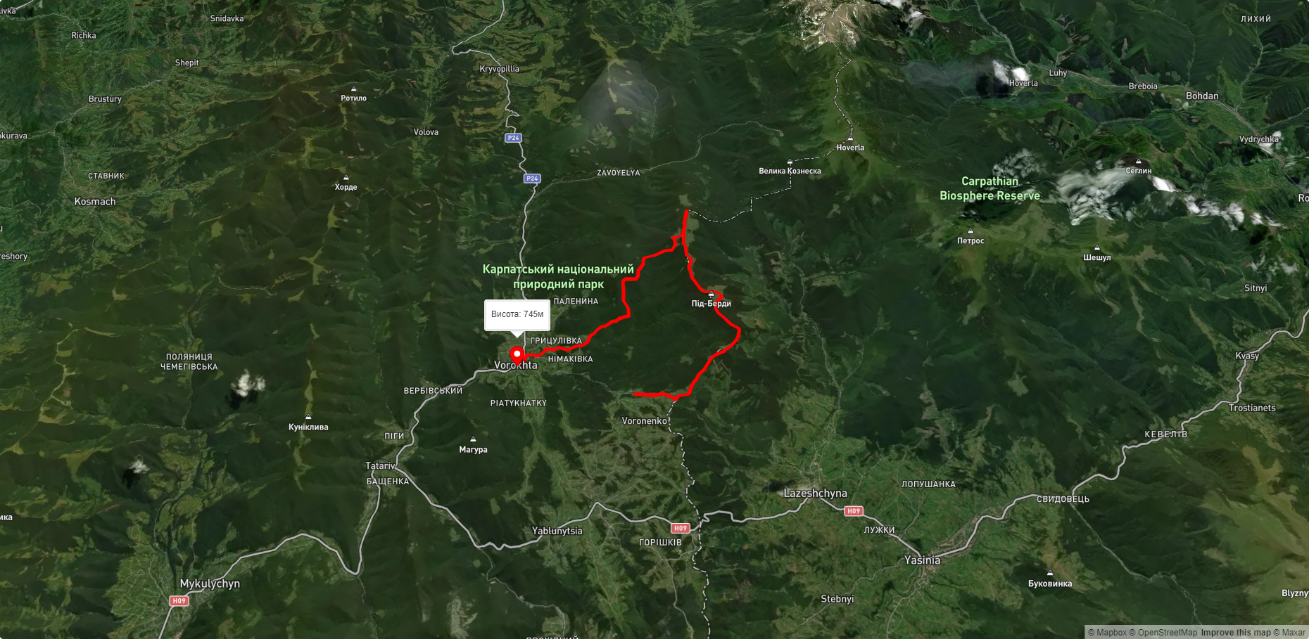 с. Вороненко, через г. Кукул до м. Ворохта