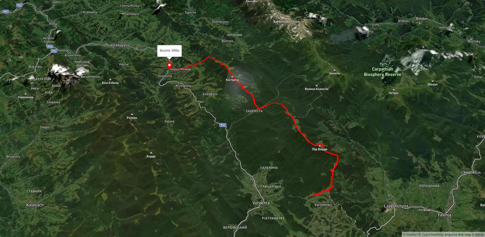 с. Вороненко, через г. Кукул до с. Стаїще