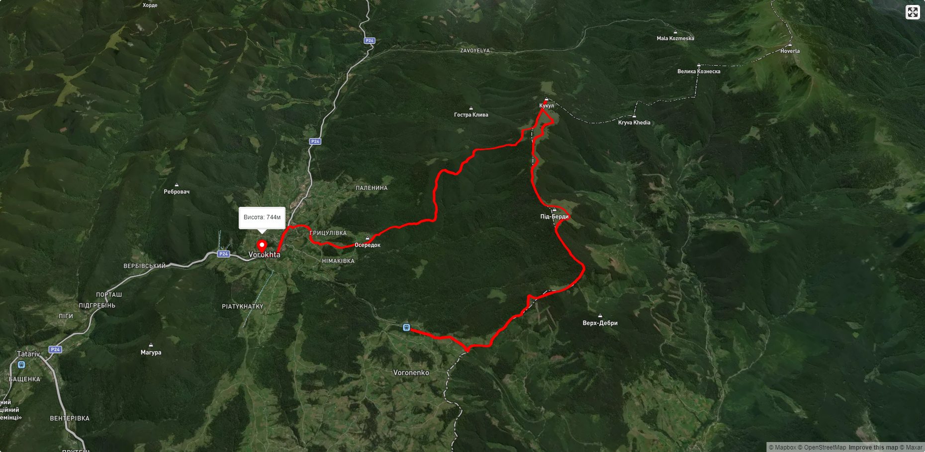 с. Вороненко, через г. Кукул до смт. Ворохта