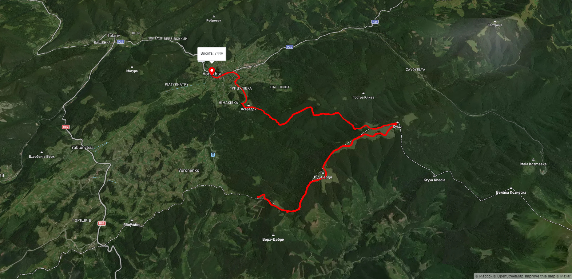 с. Вороненко, через г. Кукул до смт. Ворохта