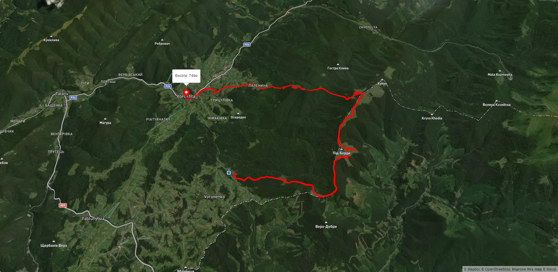 с. Вороненко, через г. Кукул до смт. Ворохта