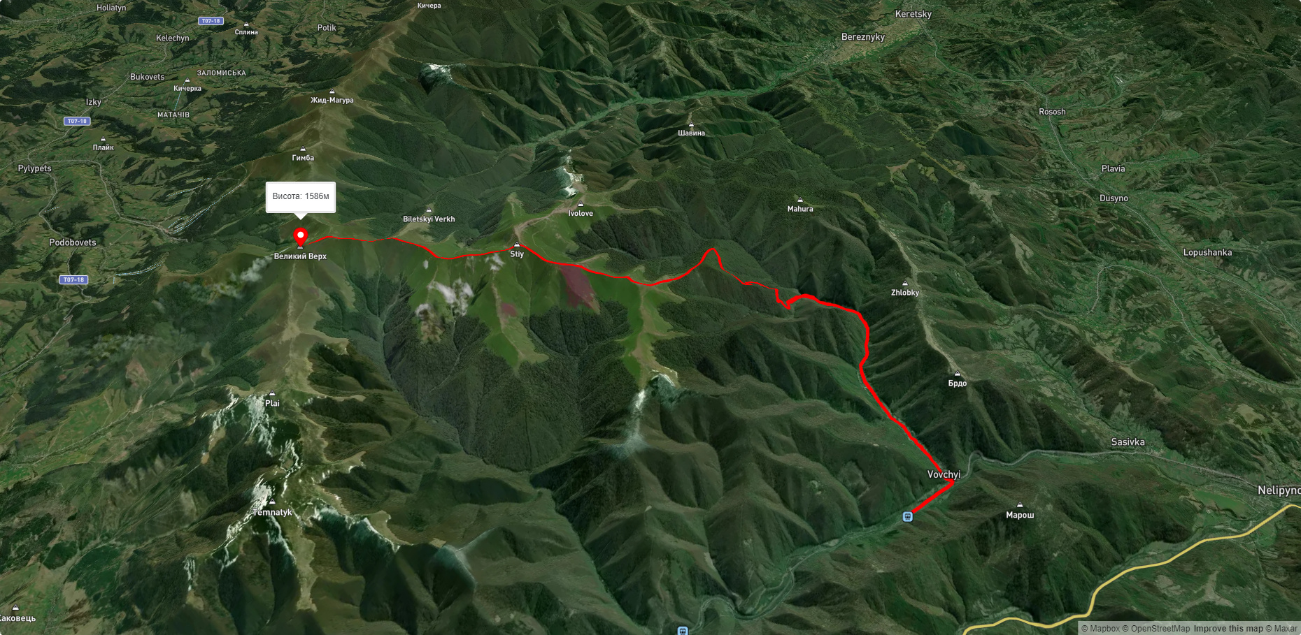 с. Вовчий, через г. Стій до г. Великий Верх