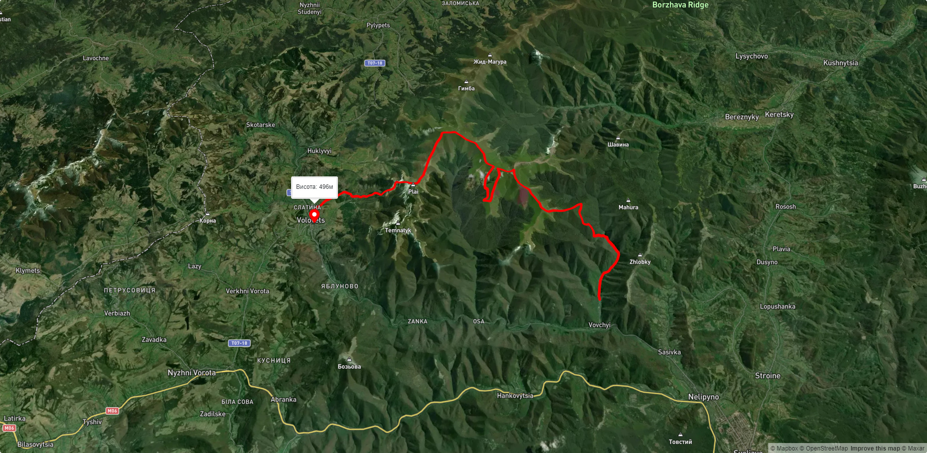 с. Вовчий, через г. Стій, г. Великий Верх до смт. Воловець