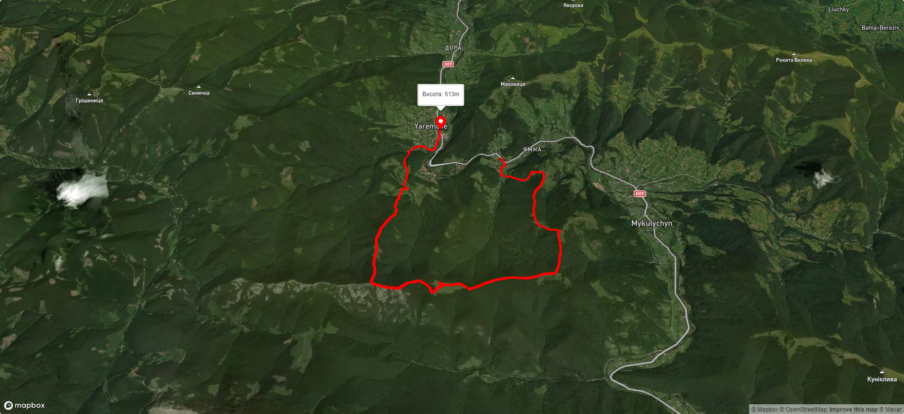 с. Ямна, через хр. Явірник до м. Яремче