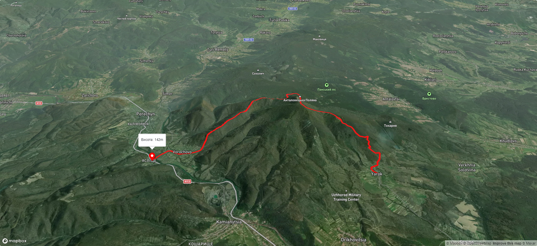 с. Ярок, через Анталовецьку Поляну до с. Ворочово