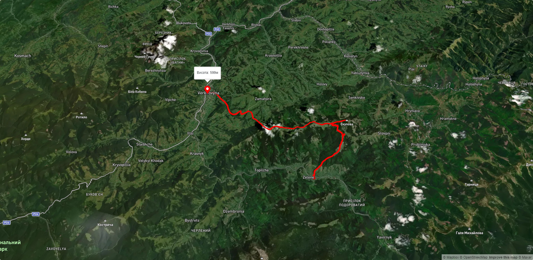 с. Зелене, через г. Скупова до смт. Верховина