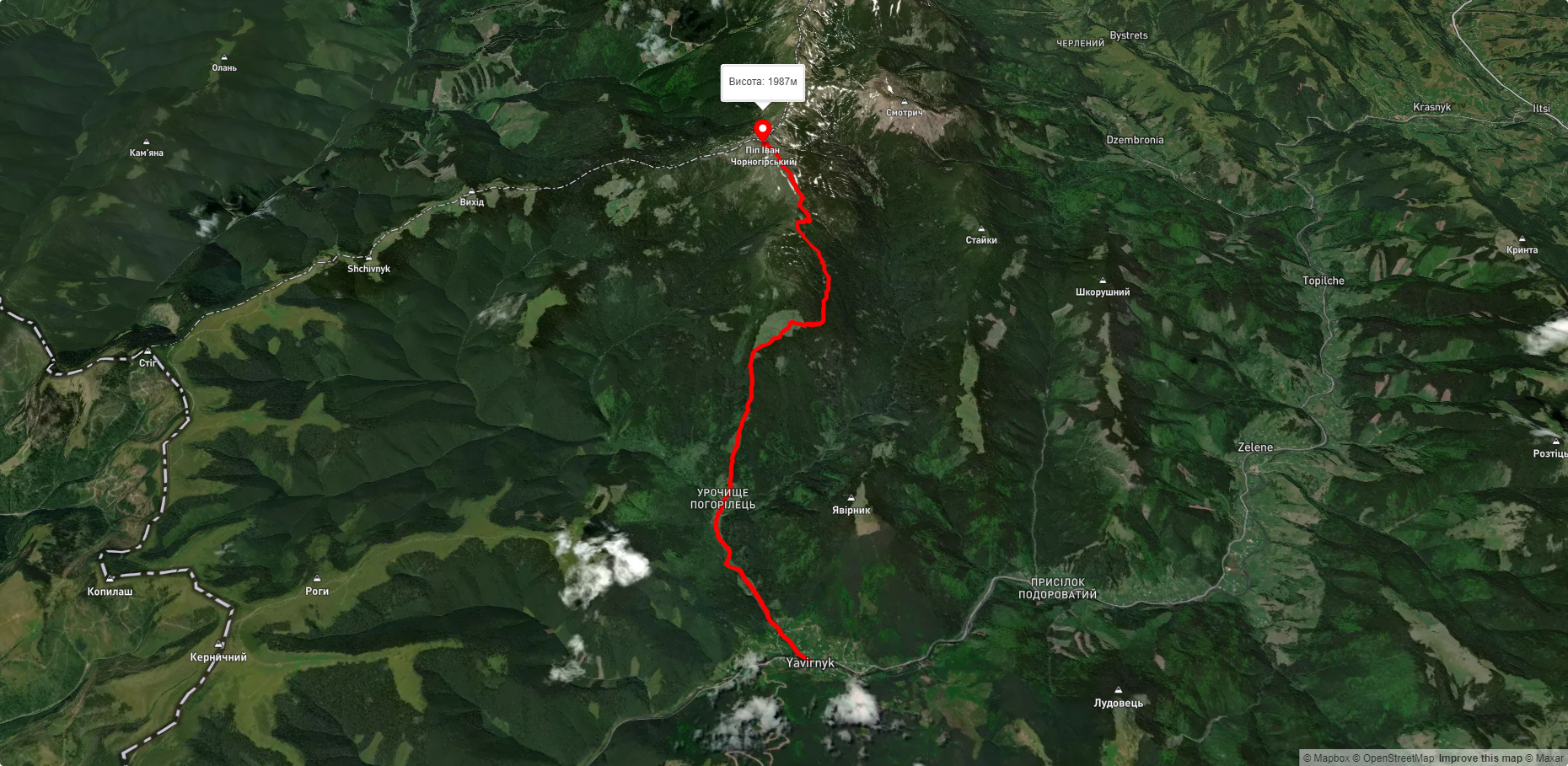 Село Шибене — полонина Веснарка — озеро Марічейка — вершина Піп Іван